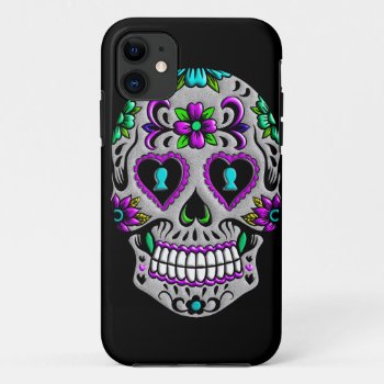 Retro Colorful Sugar Skull Iphone 11 Case by Funky_Skull at Zazzle
