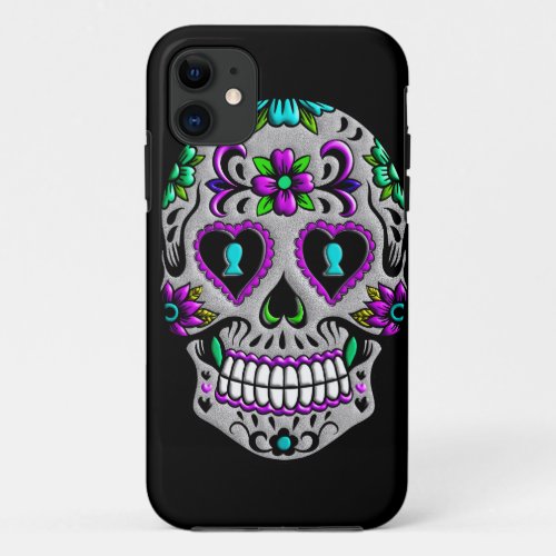 Retro Colorful Sugar Skull iPhone 11 Case
