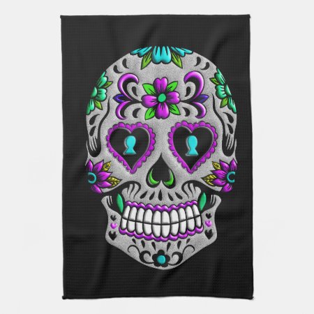 Retro Colorful Sugar Skull Kitchen Towel