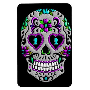 Retro Colorful Sugar Skull Magnet by Funky_Skull at Zazzle
