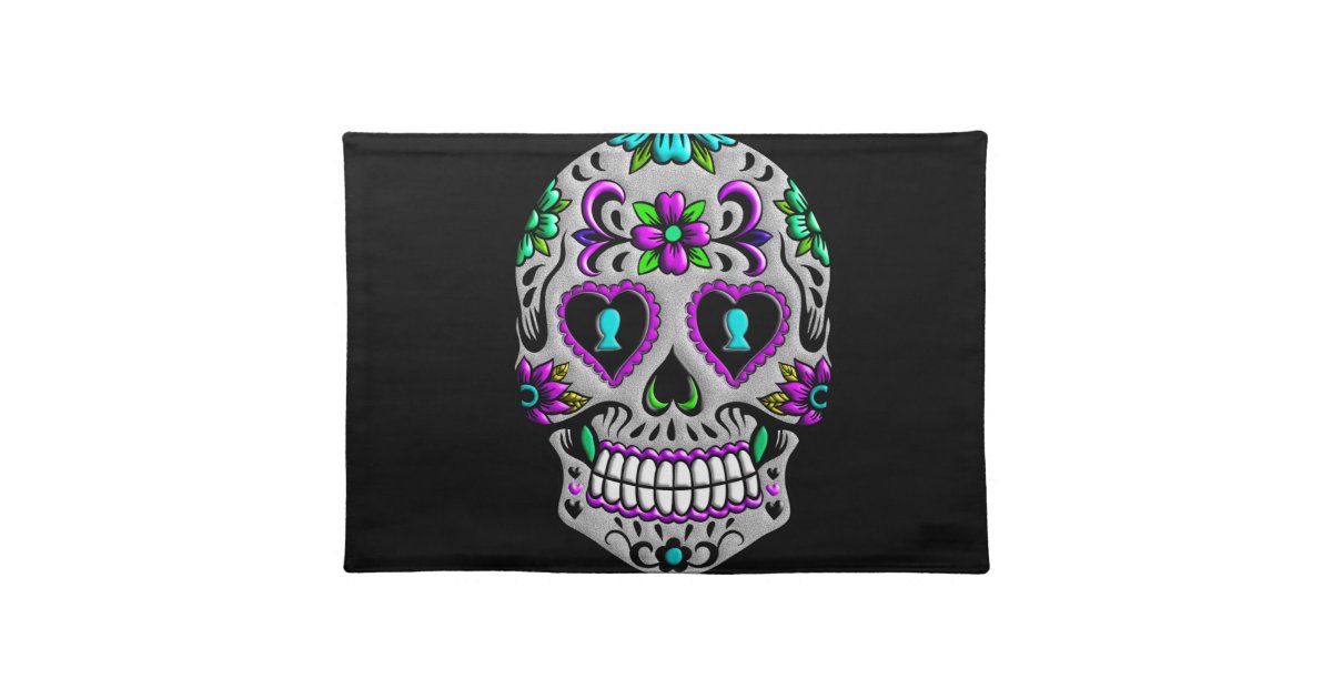 Retro Colorful Sugar Skull Placemat Zazzle