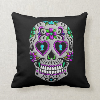 Retro Colorful Sugar Skull Throw Pillow