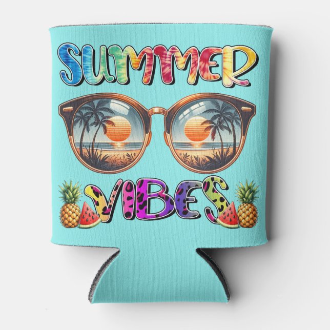 Retro Colorful Summer Vibes  Can Cooler (Front)
