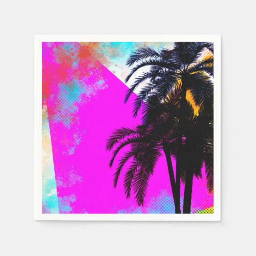 Retro Colorful Summertime Beach Party Palm Trees Napkins