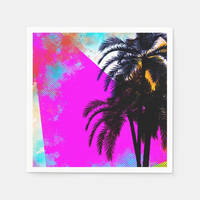 Retro Colorful Summertime Beach Party Palm Trees Napkins (Front)