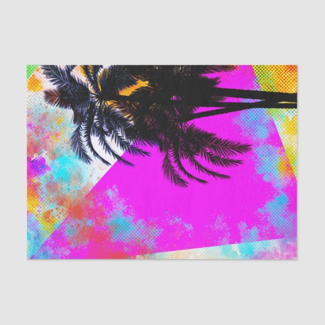 Retro Colorful Summertime Beach Party Palm Trees Tissue Paper (Front)