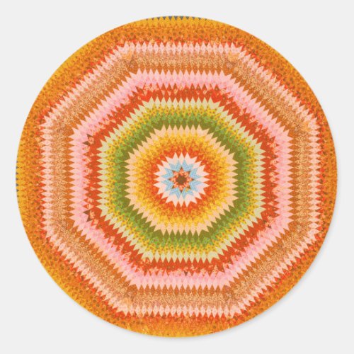 Retro Colorful Sunburst Quilt Classic Round Sticker