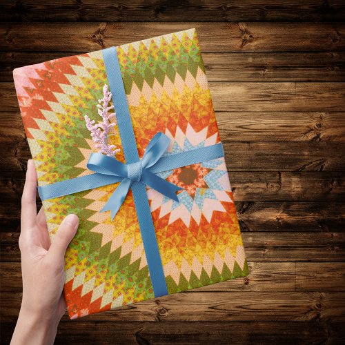 Retro Colorful Sunburst Quilt Wrapping Paper