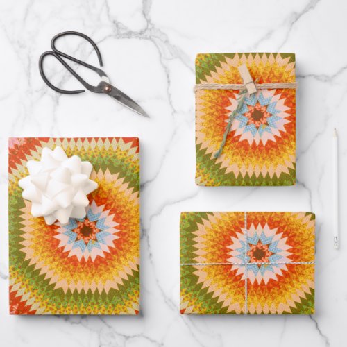 Retro Colorful Sunburst Quilt Wrapping Paper Sheets