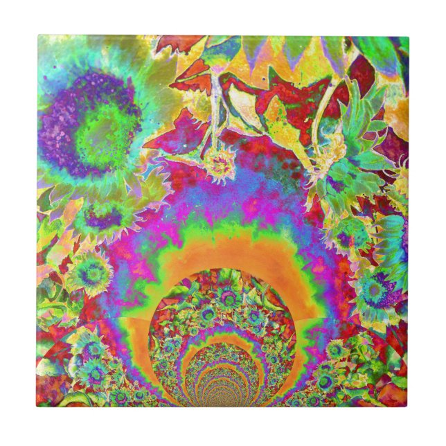 Retro colorful sunflower mandala tile (Front)