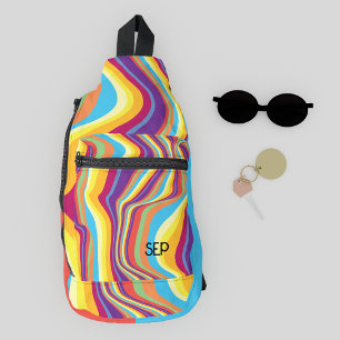 Retro Colorful Swirl Stripes Monogram Personalized Sling Bag
