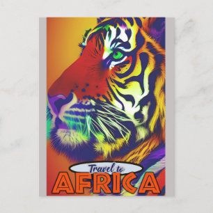 Retro Colorful Tiger Travel Africa Postcard