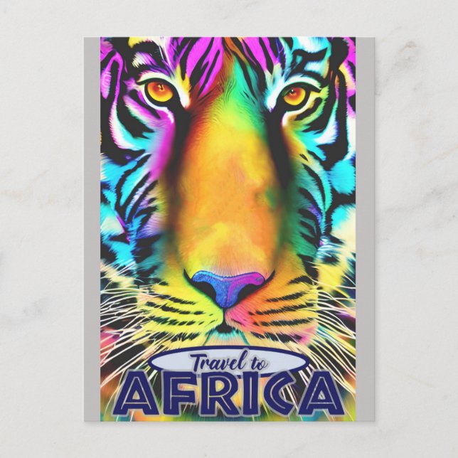 Retro Colorful Tiger Travel Africa Postcard (Front)