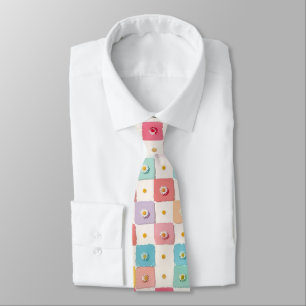 Retro Colorful trendy Flowers pattern Birthday par Neck Tie