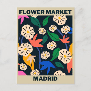Retro Colorful Tropical Flower Market Madrid Postcard