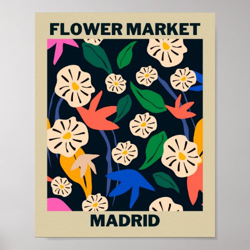 Retro Colorful Tropical Flower Market Madrid  Poster