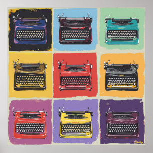 Retro Colorful Typewriter Pop Art Grid Print