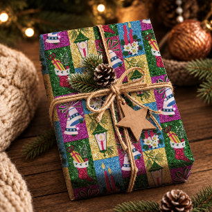 Retro Colorful Vintage Holiday Collage Wrapping Paper