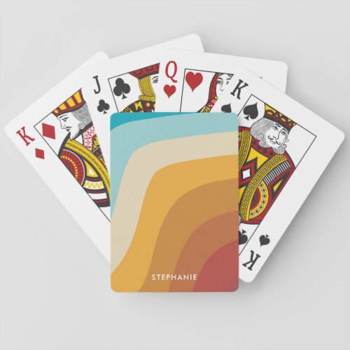 Retro Colorful Vintage Rainbow Waves Personalized  Poker Cards