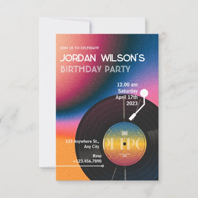 Retro colorful Vinyl Invitation (Front)