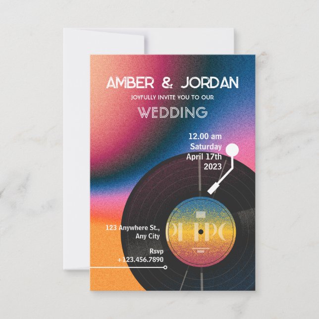 Retro colorful Vinyl wedding  Invitation (Front)