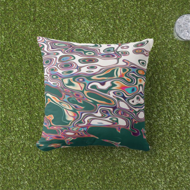 Retro Colorful Water Abstract Pattern   Outdoor Pillow (Grass)