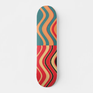 Retro Colorful Wave Stripes Decorative Art 3 Skateboard