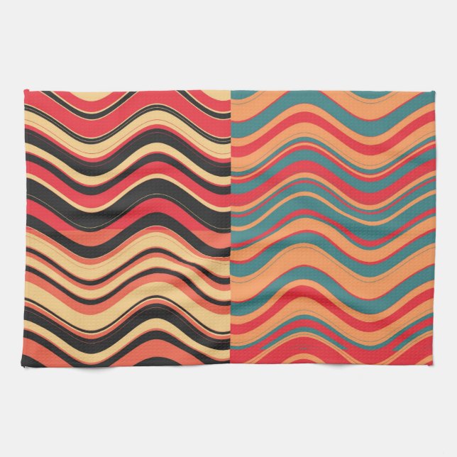 Retro Colorful Waves Abstract Art Towel (Horizontal)