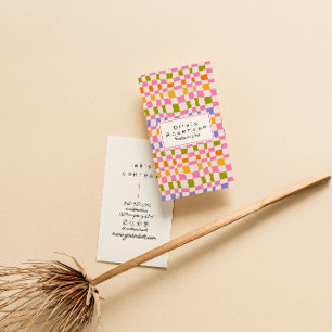 Retro Colorful Wavy Checkered Quirky Boho Girly Business Card