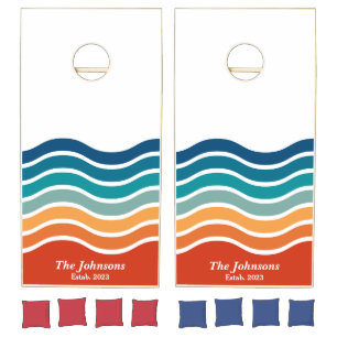 Retro Colorful Wavy Lindes Geometric Pattern Cornhole Set