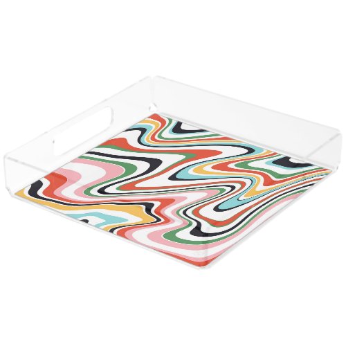 Retro Colorful Wavy Lines Modern Design Acrylic Tray