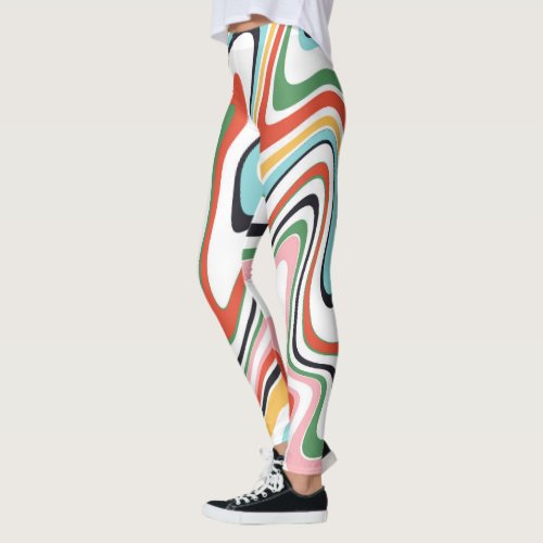 Retro Colorful Wavy Lines Modern Design Leggings
