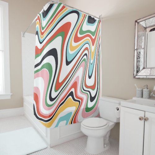Retro Colorful Wavy Lines Modern Design Shower Curtain
