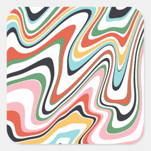 Retro Colorful Wavy Lines Modern Design Square Sticker