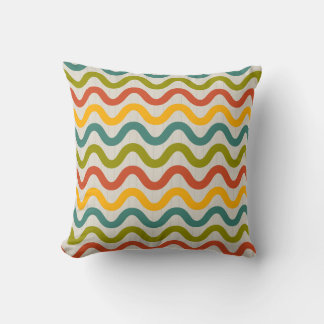  Retro Colorful Wavy Lines Pattern Minimal Abstrac Throw Pillow
