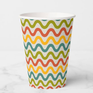 Retro Colorful Wavy Lines Pattern Minimal Abstract Paper Cups