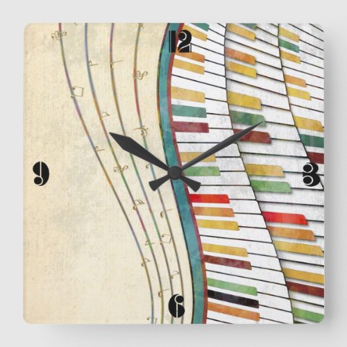 Retro Colorful Wavy Piano Square Wall Clock