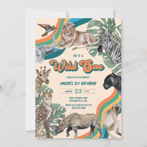 Retro Colorful Wild One Safari Birthday Invitation