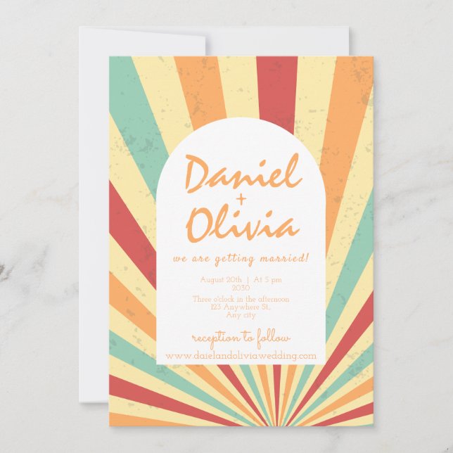 Retro Colorful with QR Wedding Invitation (Front)