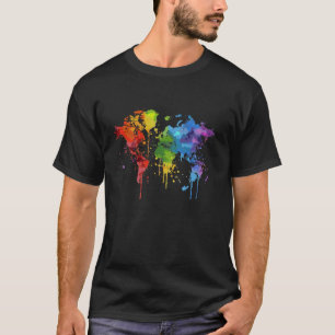 Retro Colorful World Map Cool Graphic Gift Summer T-Shirt