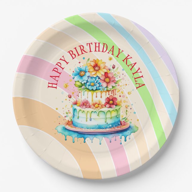 Retro Colors and Birthday Party  Paper Plates (Front)