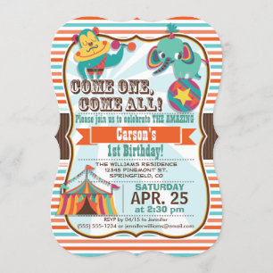 Retro Colors Circus Animals Birthday Party Invitation
