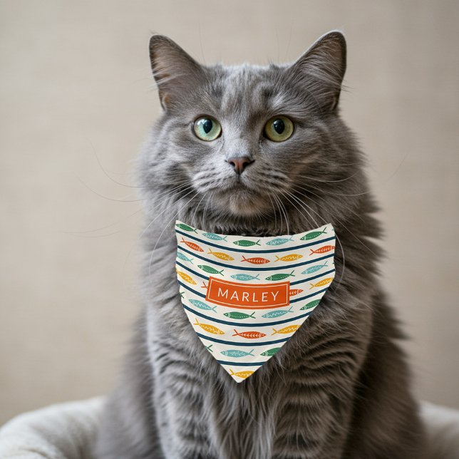 Retro Colors Fish Pattern Name Pet Bandana Collar (Creator Uploaded)