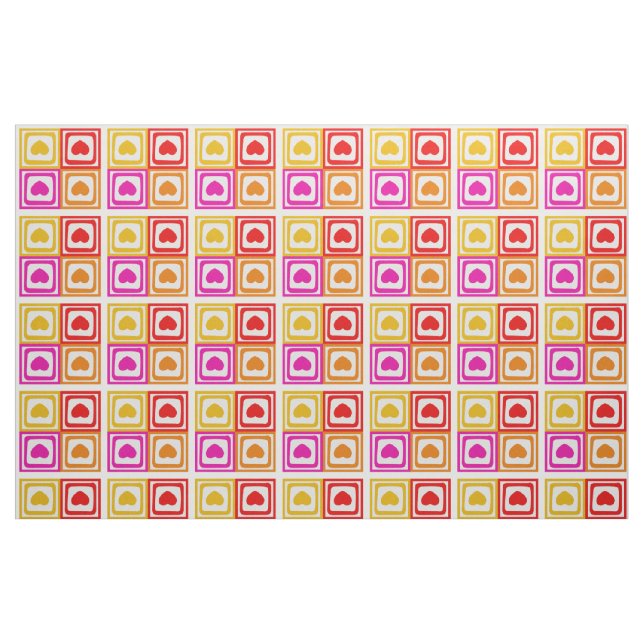 Retro Colors Hearts Pattern Fabric (Fat Quarter)