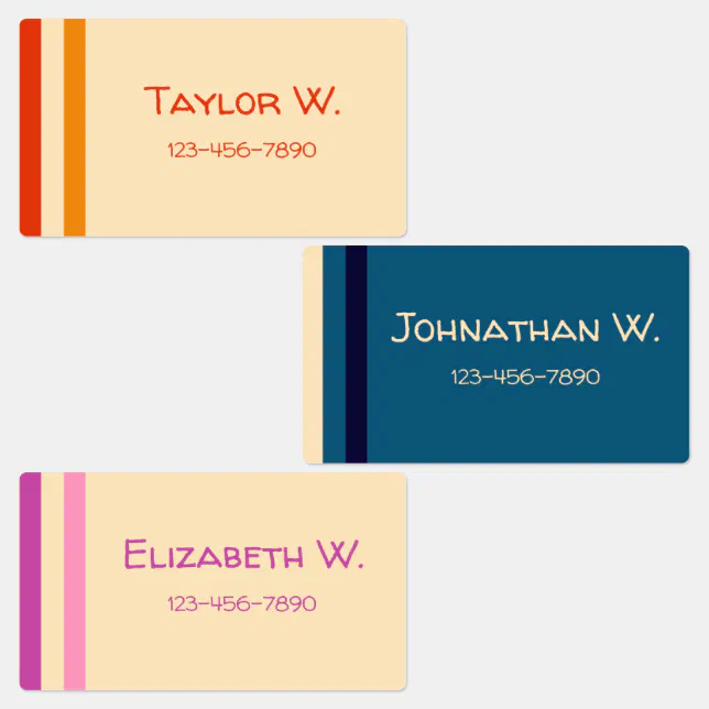 Retro Colors Kids Name Phone Number School Kids' Labels | Zazzle