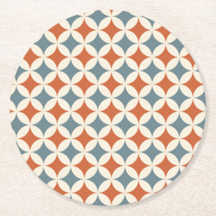 Retro Colors Mid Century Modern Circles Round Paper Coaster