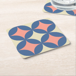 Retro Colors Mid Century Modern Circles Square Paper Coaster