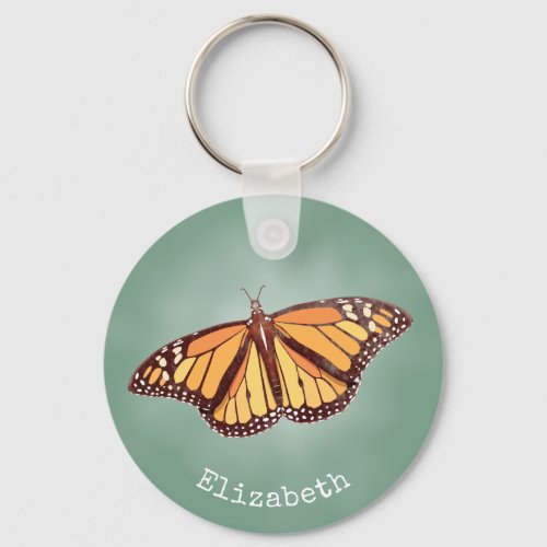 Retro colors Monarch Butterfly w wings open Keychain