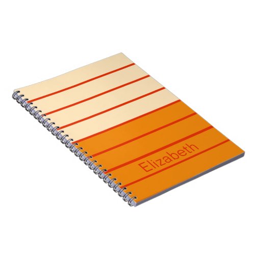 Retro Colors Orange Bisque Vermillion Stripes Name Notebook