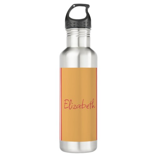 Retro Colors Orange Pink Gold Striped Pattern Name Stainless Steel Water Bottle
